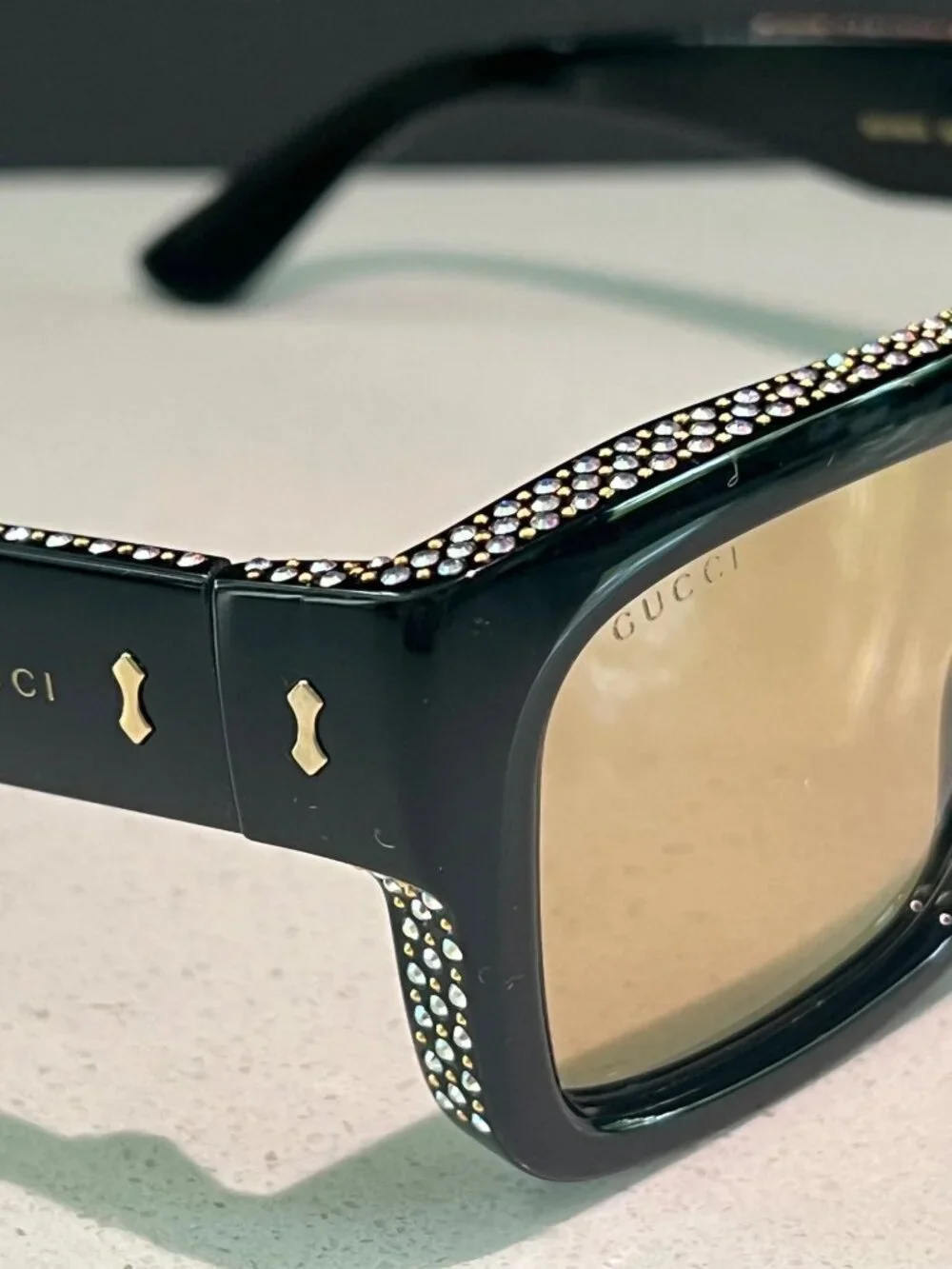 Gucci GG 1461S black square sunglasses with crystals